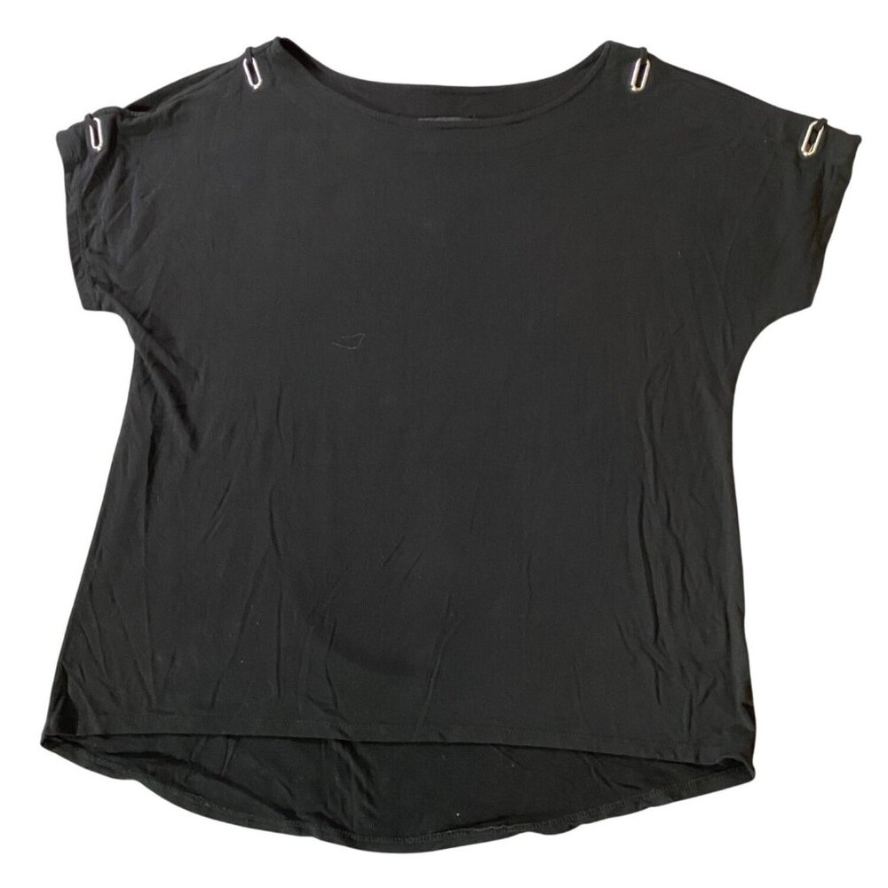 Cable & Gauge Black Short Sleeve Top With Silver Accent Clips XL